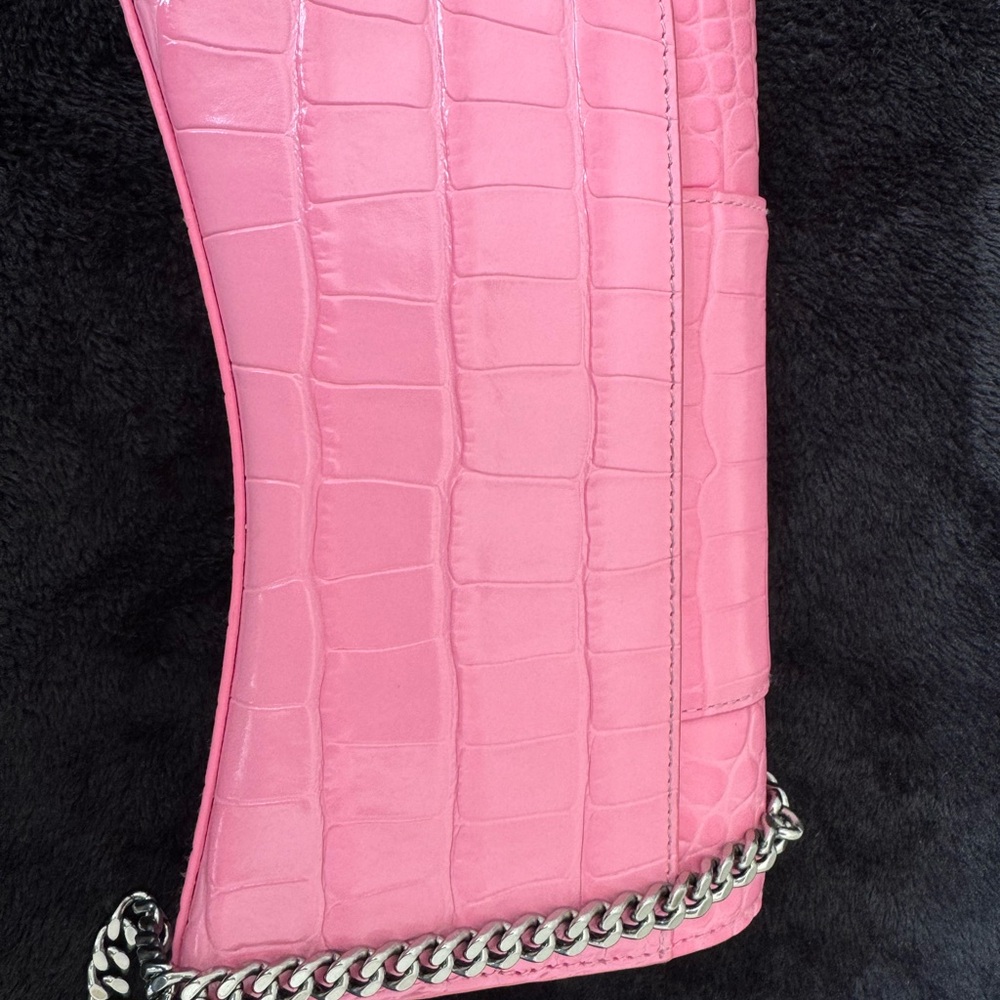 Balenciaga croc-embossed Calfskin hourglass Wallet on Chain Pink